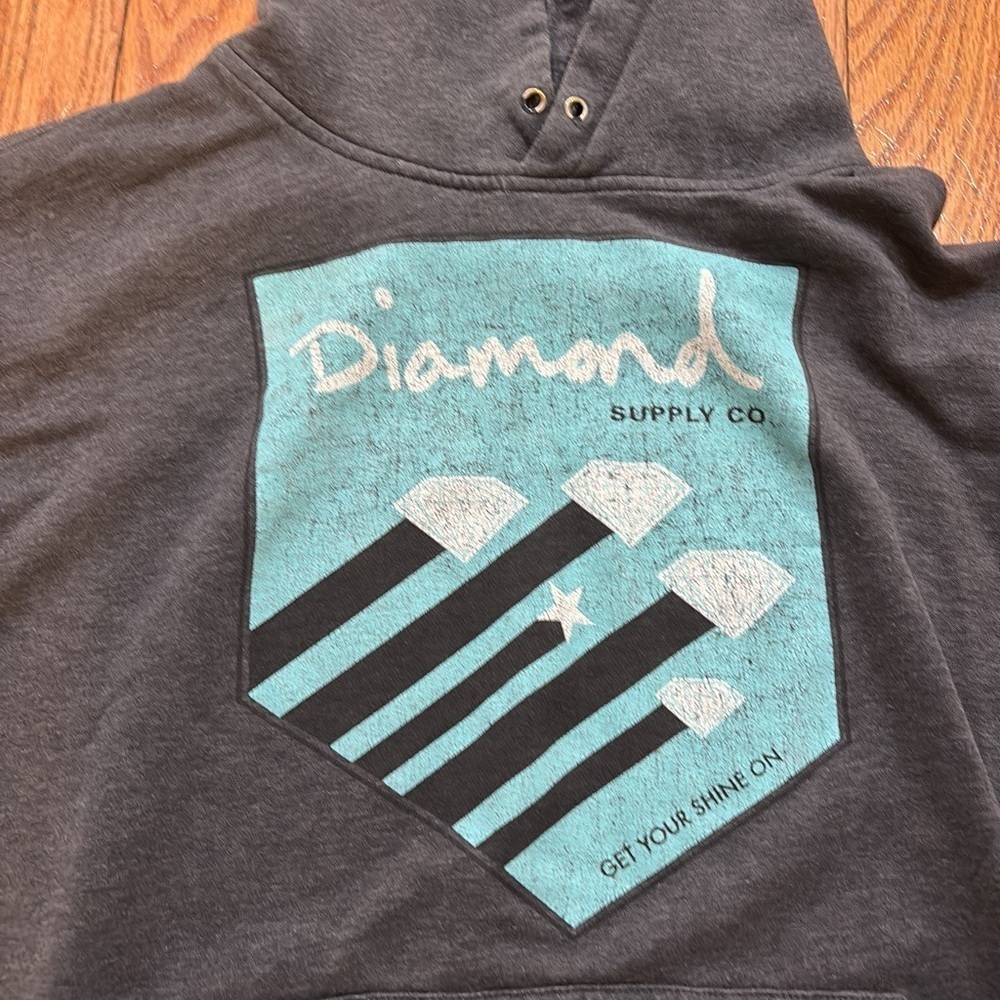 Diamond Supply Sweater Mens Large Gray Pullover Hoodie Sweatshirt worn torn styl